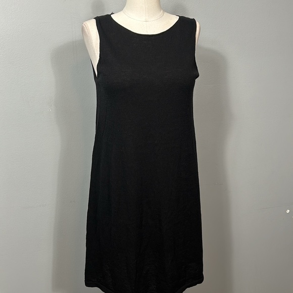 Eileen Fisher Black Italian Wool Yarn Sleeveless Midi Crew Neck Dress size M - Picture 2 of 15